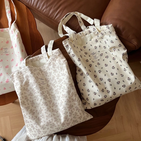 Vintage Floral Druck Baumwolle Leinwand Tragetasche Große Kapazität Lässige Schulter Handtasche Für Frauen Doppelgriff