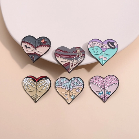 Spille In Smalto A Forma Di Cuore In Lega Di Zinco Spille Da Risvolto Per Borse Da Abbigliamento Strega Sirena Distintivi
