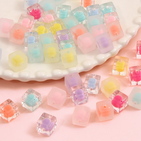 Quadratische Acrylperlen Bead-in-Bead Würfel Lose Perlen Für DIY Schmuckherstellung Schlüsselanhänger Halskette Zubehör