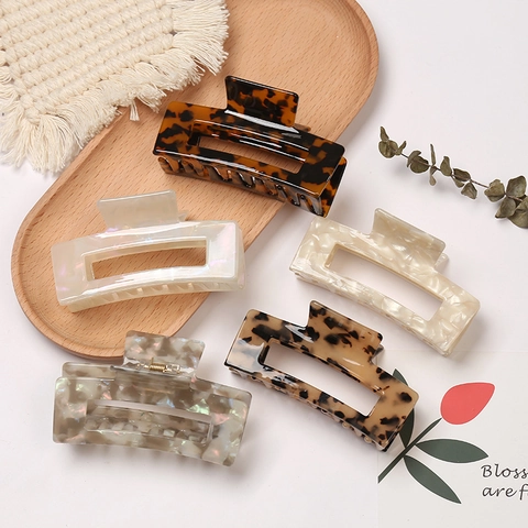 Large Hair Claw Clip Acetate Rectangular Hollow Strong Hold Retro Tortoiseshell Leopard Marble For Women Girls