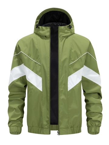 Giacca Con Cappuccio Da Uomo Antivento Color Block A V Chiusura Con Zip Outdoor Casual Sportiva Giacca A Vento