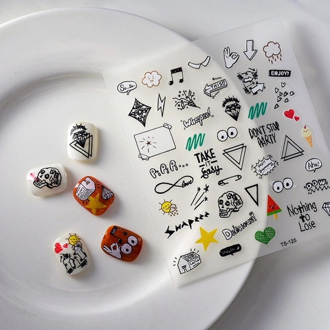 Pegatinas De Arte De Uñas En Relieve 5D Impermeables Autoadhesivas Graffiti Dibujos Animados Alas De Diablo Estilo Y2K