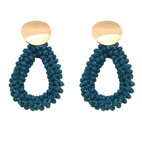 Retro Teardrop Dangle Earrings With Colorful Beaded Hollow Weave Geometric Bohemian Style Jewelry For Women