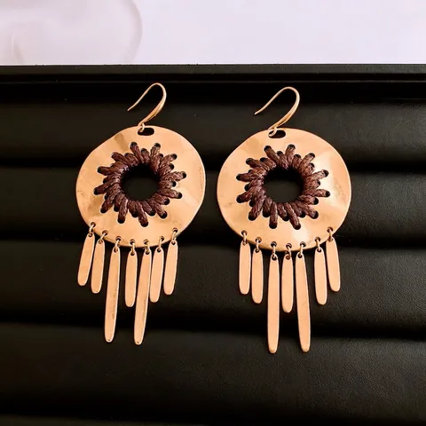 Böhmische Hängeohrringe Mit Quasten Legierung Hohl Geometrisch Gewebt Vintage Ethnischer Schmuck Mit 925 Sterling Silver Earring Post
