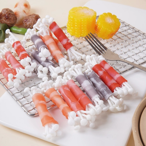 Realistic Artificial Enoki Mushroom Beef Rolls Simulation Food Model PVC Photography Props Kitchen Decor Pretend Play Toy