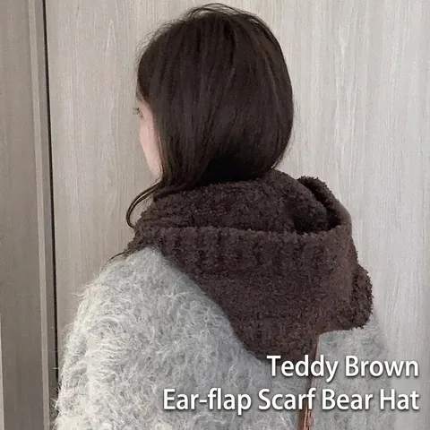 Gorro Bufanda con Orejas de Oso de Vellón Teddy para Mujer Calentador de Cuello Integrado Protección de Oídos Invierno Gorro de Peluche