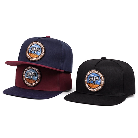 Olympic National Park Embroidered Flat Brim Baseball Cap Cotton Twill Hip Hop Hat Adjustable Streetwear Outdoor Snapback