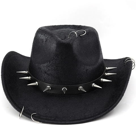 Western Cowboyhoed Polyester Met Metalen Ringen En Zilveren Spijkers Punk Rock Stijl Voor Heren Dames Feest