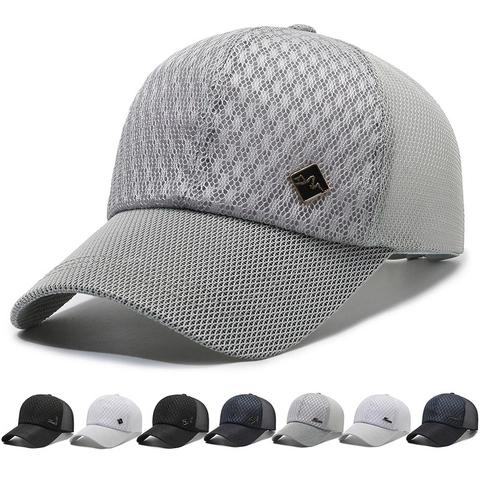 Mesh Baseball Kappe Atmungsaktive Trucker Mütze Sonnenschutz Verstellbar Outdoor Sport Polyester Herren Damen Metall Logo