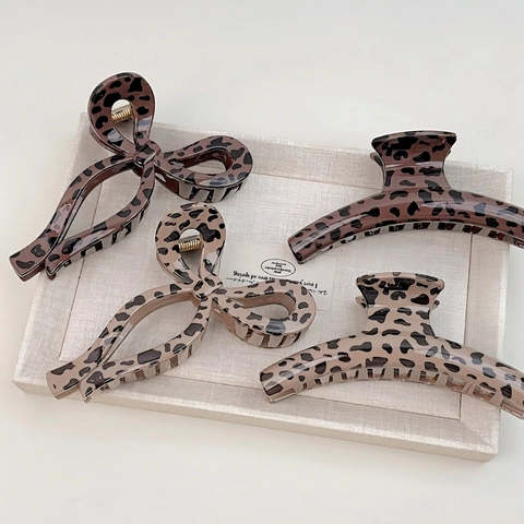 Molletta Per Capelli Con Stampa Leopardata Grande Pinza In Resina Acetato Stile Coreano Retro Elegante Accessorio Per Capelli Donna