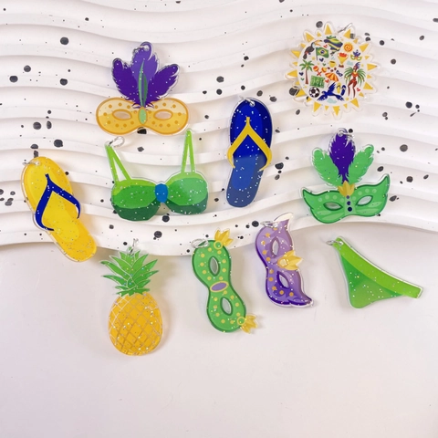 Dijes Carnaval Colgantes Acrílico Brillo Para Pendientes DIY Llavero Verano Fiesta Brasileña Máscara Piña Flip Flops