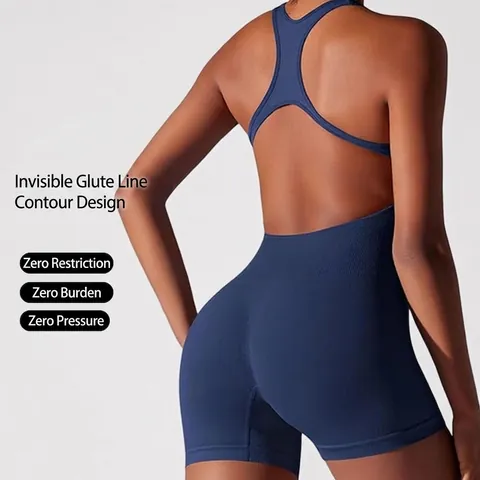Tuta Da Yoga Senza Cuciture Da Donna Pagliaccetto Con Dorso A Vogatore Elastico Traspirante Controllo Della Pancia