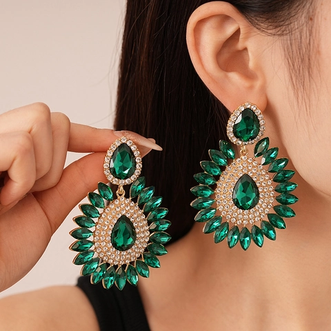 Orecchini Oversize In Lega Con Strass Fiore Goccia D'acqua Con Perno In Argento Gioielli Retrò Barocchi Per Donne