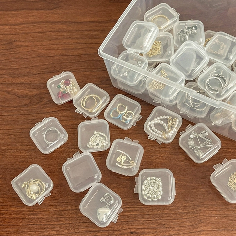 Small Plastic Storage Box Mini Transparent Jewelry Organizer Case With Flip Lid For Earrings Rings And Earplugs Portable