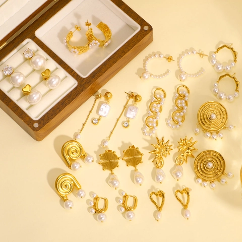 Geometrische Künstliche Perle Quasten Ohrringe Edelstahl 18K Vergoldet Wasserdicht Hypoallergen Mode Schmuck Für Frauen