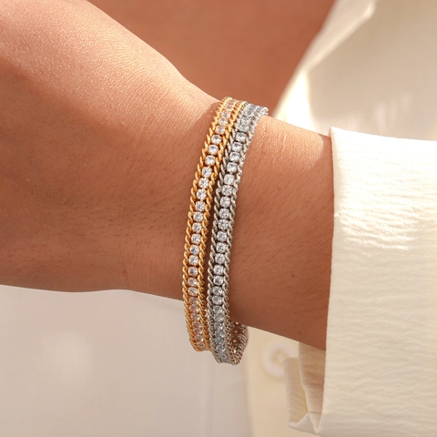 Elegant Copper Bracelet For Women Double Row White Zircon Inlay Braided Rope Chain Design Adjustable Fashion Jewelry Gift