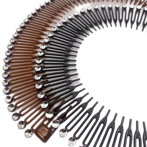Circular Stretchable Hair Comb Plastic Jagged Teeth Flexible Hairband For Women Styling Rhinestone Decor