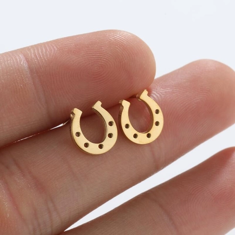 Stainless Steel Stud Earrings Horseshoe U Shaped Hollow Minimalist Fashion Jewelry For Women Punk Style