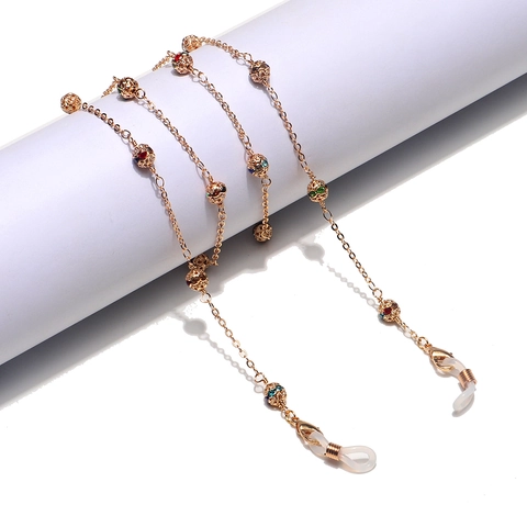 Cadena Para Gafas Aleación Oro Diamantes Imitación Coloridos Esfera Hueca Antideslizante Correa Gafas Accesorio Decorativo Mujer