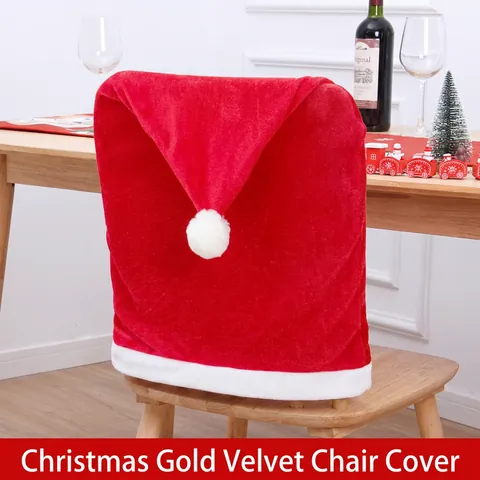 Christmas Chair Cover Gold Velvet Red White Santa Hat Style For Dining Room Home Decoration Festive Party Ornament