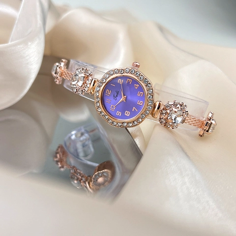 Women Quartz Bracelet Watch Rhinestone Inlaid Adjustable Drawstring Alloy Strap Elegant Fashion For Lady