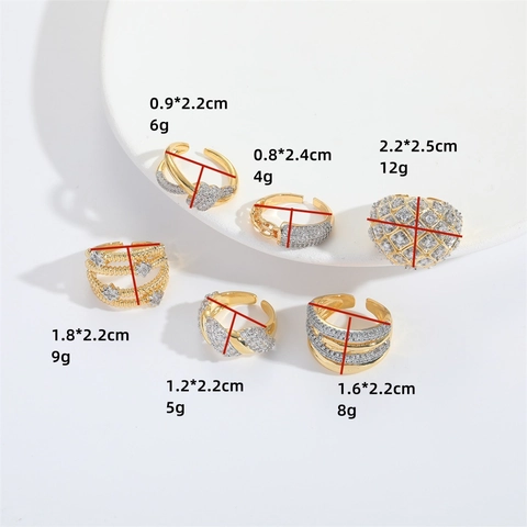 Adjustable Open Ring Copper Pavé Zircon Vintage Minimalist Niche Abstract Geometric Multi Layer Jewelry Gift For Women
