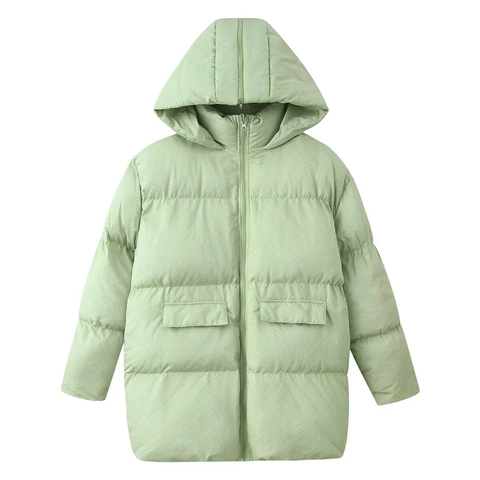 Women Vintage Floral Hooded Padded Jacket Mid-Length Winter Warm Quilted Coat Zip Up Outerwear Cotton Polyester