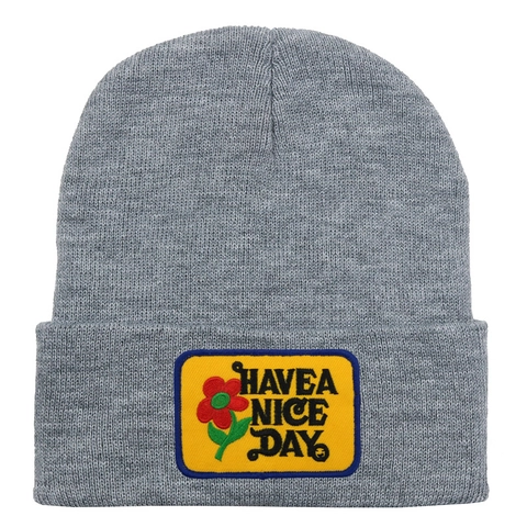 Women's Acrylic Knitted Beanie Hat Have A Nice Day Flower Patch Winter Warm Windproof Outdoor Streetwear Fashion Headwear