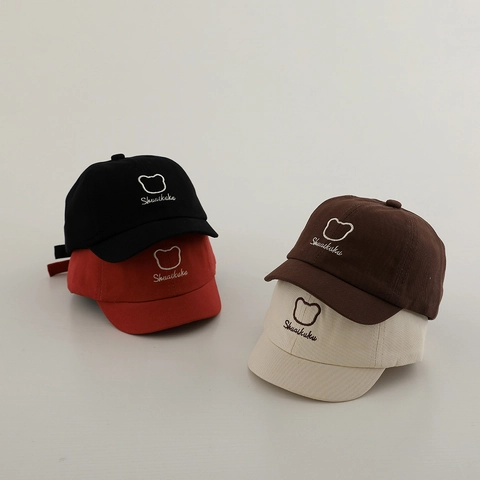 Casquette De Baseball Bébé Coton Brodé Ours Bord Court Chapeau Soleil Extérieur Pour Tout-Petits Ajustable