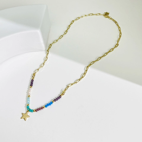 Stern Anhänger Halskette Mit Bunten Acrylperlen Goldlegierung Büroklammer Kette Für Frauen Boho Chic Schmuck