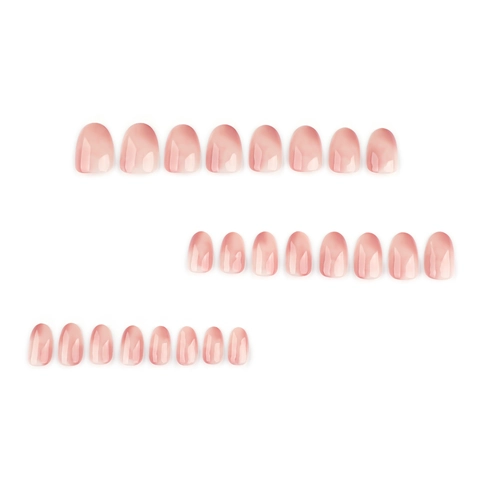 Press On Nails Pink Gradient Blush Style Short Round Glossy Jelly False Nails With Fine Silver Glitter For Women Daily Wear