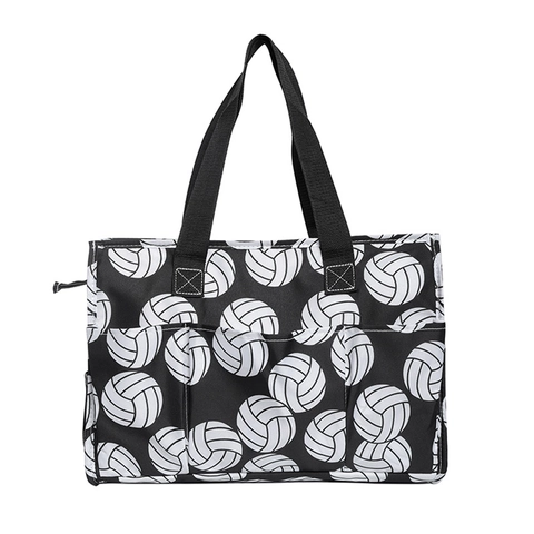 Large Capacity Women Tote Bag Polyester Canvas Style Handbag With Multi Pockets Sports Football Baseball Patterns Travel