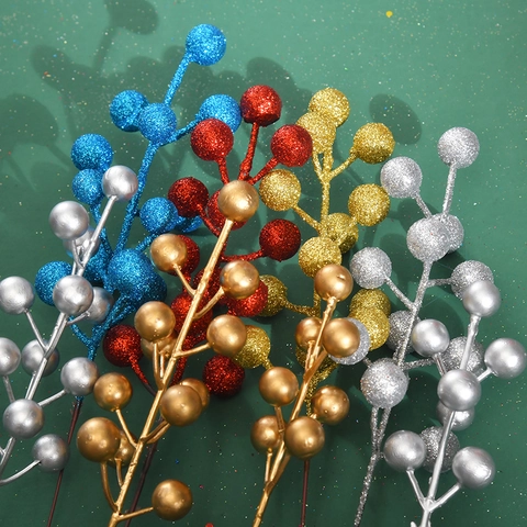 Artificial Christmas Berry Stems Glitter Foam Metallic Sprays For Holiday Home Decoration DIY Vase Filler Ornaments