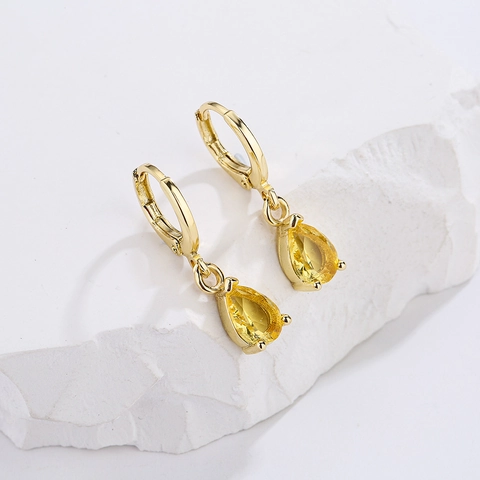 Pear Cut Water Drop Dangle Earrings Copper Gold Plated Zircon Inlay Vintage Geometric Minimalist Jewelry For Women