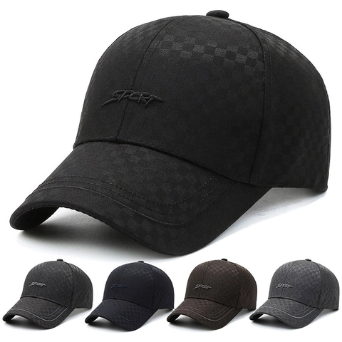 Men Baseball Cap Checkerboard Pattern SPORT Embroidery Polyester Adjustable Metal Buckle Sun Protection Outdoor Hat