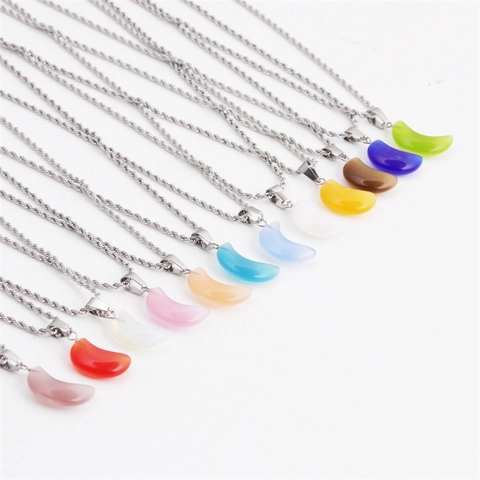 Collar Con Colgante De Luna Creciente Acero Inoxidable Cadena De Cuerda Piedra Preciosa Sintética Joyería Mujeres Hombres