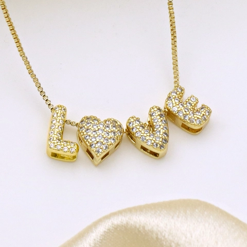 Zirkonia Buchstaben Anhänger Halskette Kupfer Vergoldet Bubble Initial Herz Charme Damen Modeschmuck