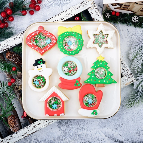 Cortador De Galletas Navidad Shaker Molde Plástico PLA Repostería DIY Muñeco De Nieve Árbol Copo De Nieve Novedad