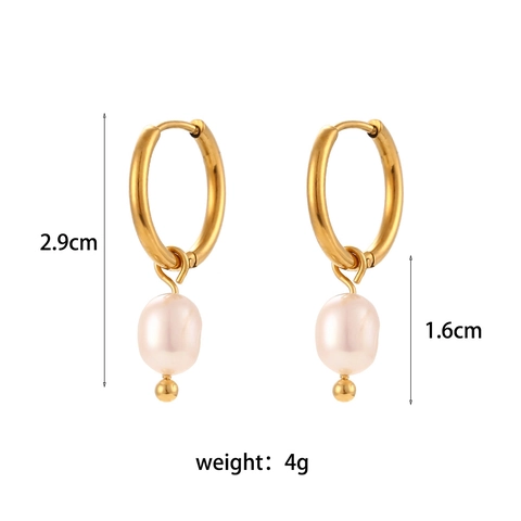 Pendientes De Aro De Acero Inoxidable Con Perla Artificial De Agua Dulce Barroca Chapada En Oro De 18K Joyas Para Mujeres