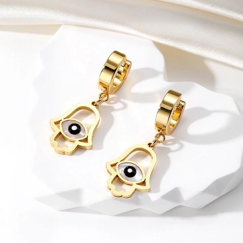Evil Eye Hamsa Hand Hoop Dangle Earrings Stainless Steel Gold Plated Geometric Triangle Star Hip Hop Bohemian Jewelry Women Men