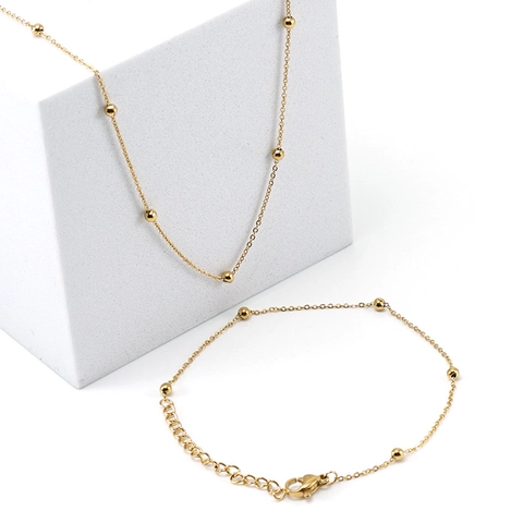 Collier Bracelet Chaîne À Billes Minimaliste Bijoux En Acier Inoxydable Plaqué Or 18K Pour Femmes Usage Quotidien