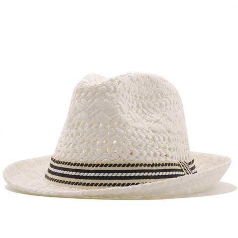 Cappello Fedora In Paglia Di Carta Intrecciata A Mano Traspirante Pieghevole Cavo Cappello Da Sole Estivo Da Spiaggia Con Fascia