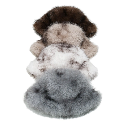Women Faux Fur Bucket Hat Winter Warm Plush Thick Gradient Chic Windproof Outdoor Accessory