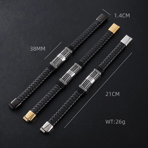Pulsera Hombre Cuero Trenzado Acero Inoxidable 304 Cierre Magnético Vintage Ábaco Estilo Punk Joyería