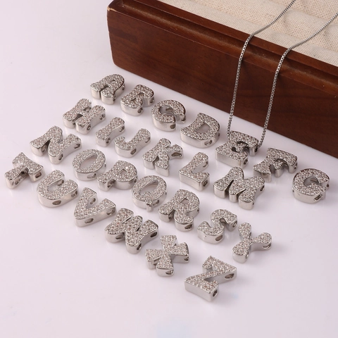 Women Copper Silver Plated Alphabet Initial Pendant Necklace With Zirconia Rhinestone Micro Inlaid Box Chain Fashion Jewelry Gift