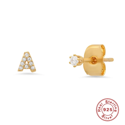 Orecchini A Lobo Con Lettera Iniziale Asimmetrici Argento Sterling 925 Zirconia Gioielli Moda Minimalisti Donne