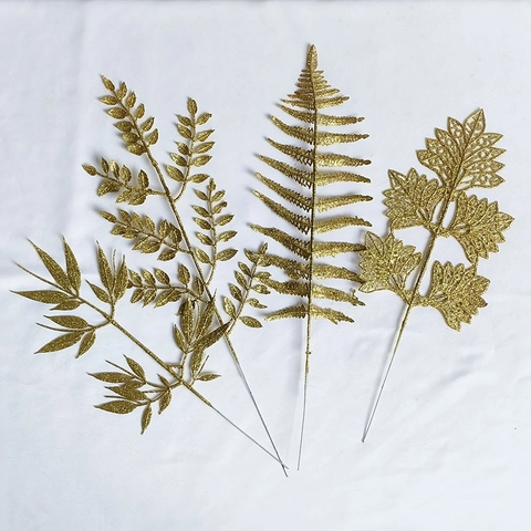 Artificial Golden Leaves Christmas Tree Decoration Glitter Plastic Branches For Festive Party Wedding DIY Ornaments