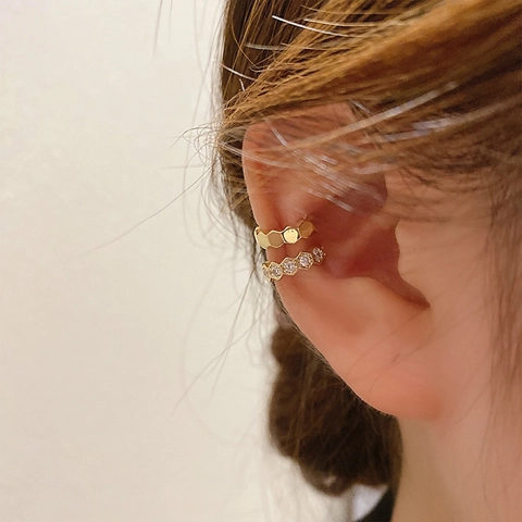 Ear Cuffs In Rame Placcato Oro Per Donna Senza Buco Esagono Nido Ape Zircone Orecchini A Clip Minimalisti Eleganti