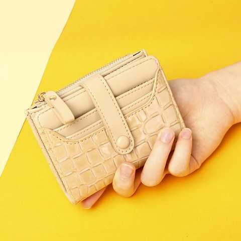Portafoglio Corto Da Donna Motivo Coccodrillo Ecopelle Slot Per Carte Chiusura A Scatto Tasca Portamonete Con Zip Stile Di Lusso Compatto