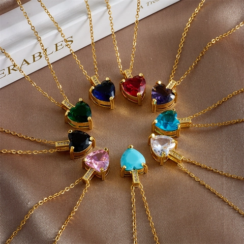 Eleganter Herzanhänger Halskette Für Damen Eingelegter Zirkon Vergoldetes Kupfer Und Titanstahlkette Modeschmuck